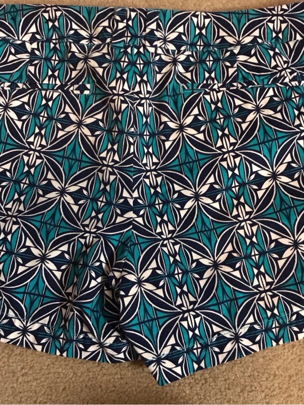 STYLUS Navy, Teal & White Geometric Print Bermuda Shorts